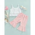 thumbnail image 4 of Franhais Toddler Baby Girl Summer Clothes Set, Solid Knit Sleeveless Button Vest + Flare Long Pants + Bow Headband, 4 of 9