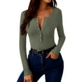 thumbnail image 5 of Olyvenn Womens Long Sleeve Tops 2026 Spring Trendy Outfits Clothes Slim Fit Casual Basic Tees Button Henley T Shirts Solid Blouse Green L, 5 of 9