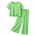 thumbnail image 4 of EnJoCho Girls 2 Piece Outfits Summer Short Sleeve Crew Neck T Shirts Tops Wide Leg Sport Pants Sets Kids Cute Casual Oversized Girls Breathable Sport pants Sets, 4 of 7