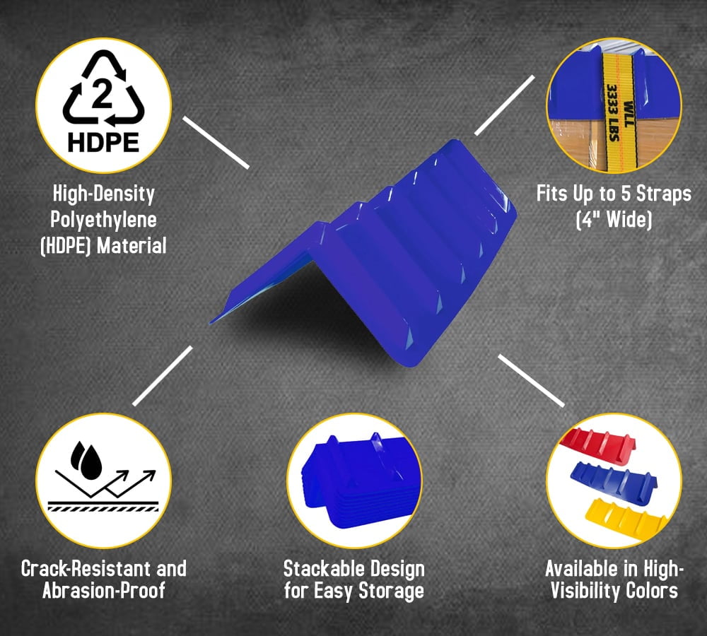 10 Pack Blue Flatbed Edge Protectors - 8" x 8" x 36" |  V Shaped Winch Ratchet Straps Plastic Corner Protector for Flatbed Cargo Load