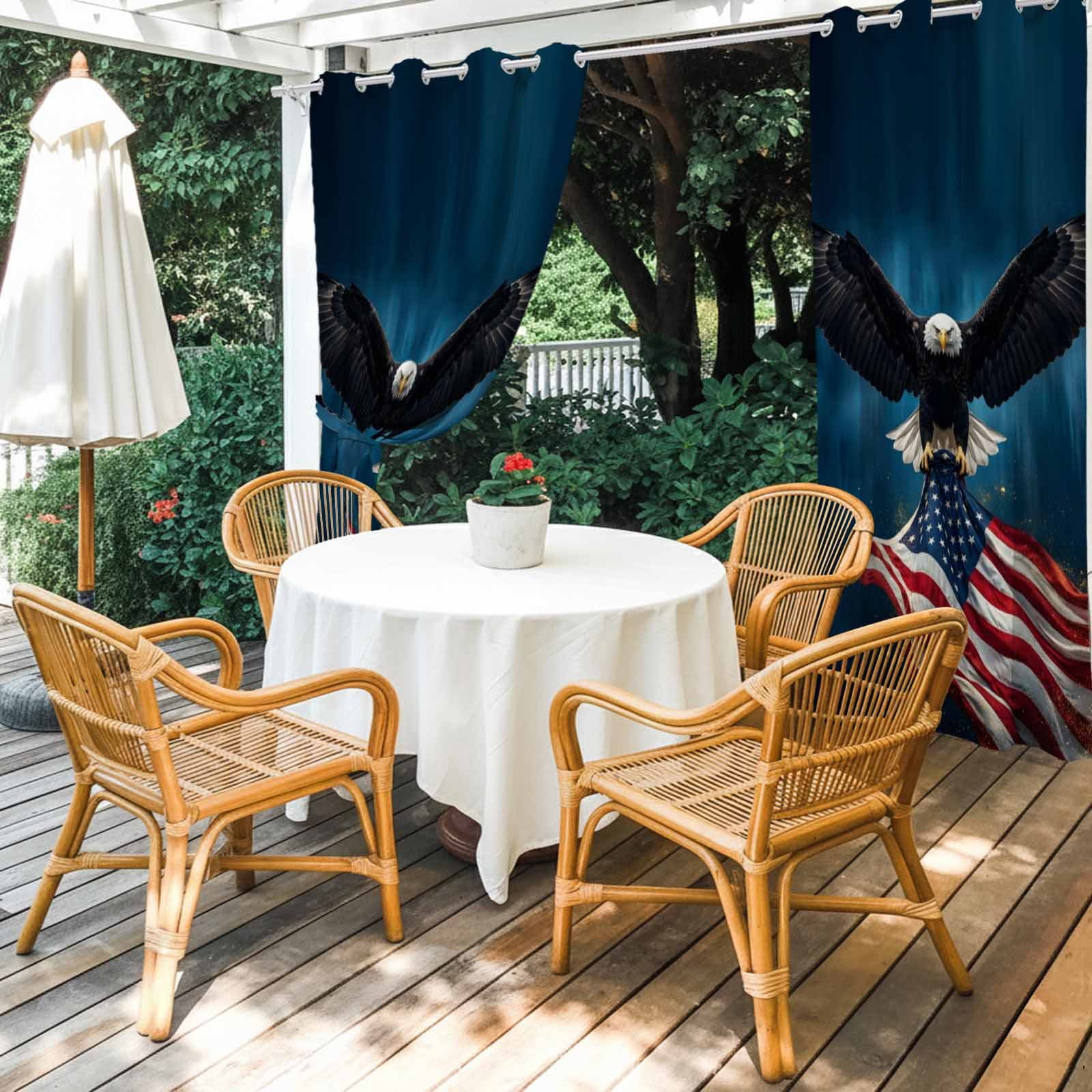Independence Day Outdoor Curtains for Patio, U. S. Flag Cool Soaring Bald Eagle Sunshade Privacy Drapes Grommet Waterproof Outside Curtains for Porch/Cabana/Balcony 54"x 108", 1 Panel
