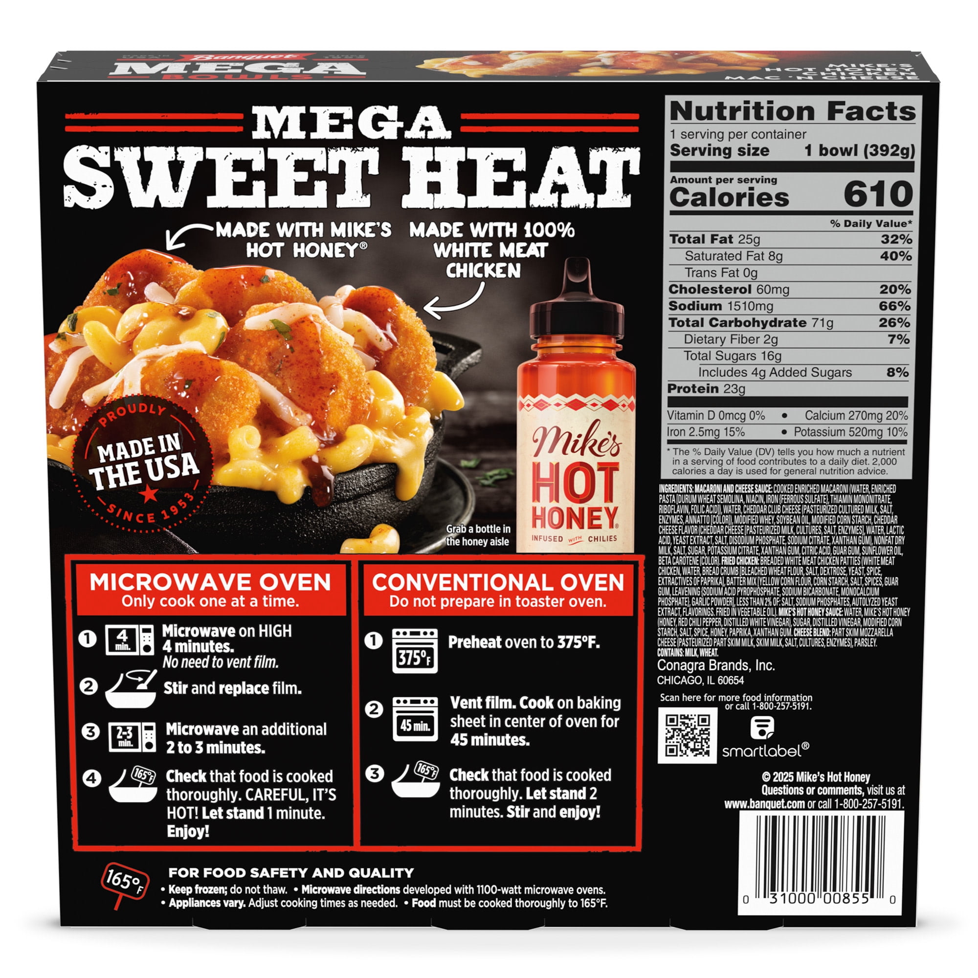 Banquet MEGA Bowls Mike's Hot Honey Chicken Mac 'n Cheese, Frozen Meal, 13.85 oz.