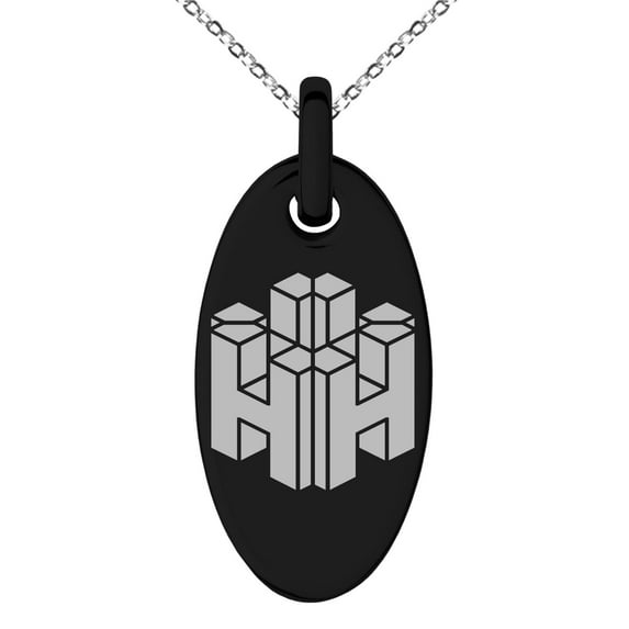 Stainless Steel Letter H Initial 3D Cube Box Monogram Engraved Small Oval Charm Pendant Necklace
