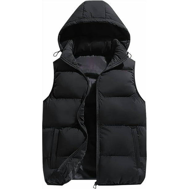 Chaleco acolchado de invierno para hombre con capucha extraíble para exteriores