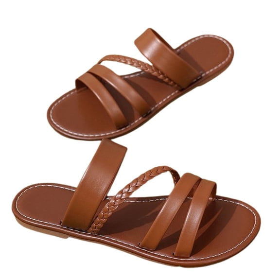 Knivor Open Toe Multi-Strap Braided Flat Sandals for Women Comfort Slip On Gladiator Style Sandals for Summer Beach Vacation & Casual Wear