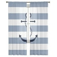 thumbnail image 3 of Blue White Striped Sheer Curtains 96 Inches Long 2 Panels Set, Window Sheer Curtains for Living Room/Bedroom, Navy Blue Beach Nautical Anchor Ocean Coastal Light Filter Rod Pocket Curtain 52''x96''x2, 3 of 7