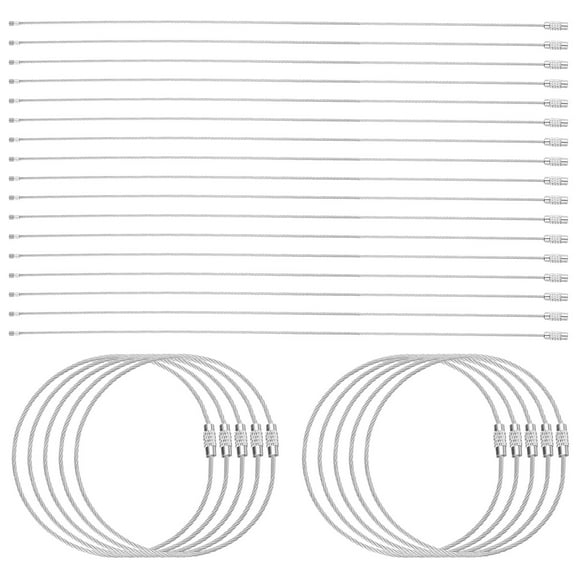 Uxcell 50pcs Wire Keychain Cable 12" Plastic Coated 1.5mm Stainless Steel Key Ring Cable Loop Rings Silver