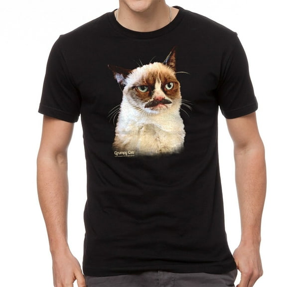 Grumpy Cat Tarder Mustache Men Black T-Shirt NEW Size S, Male Small