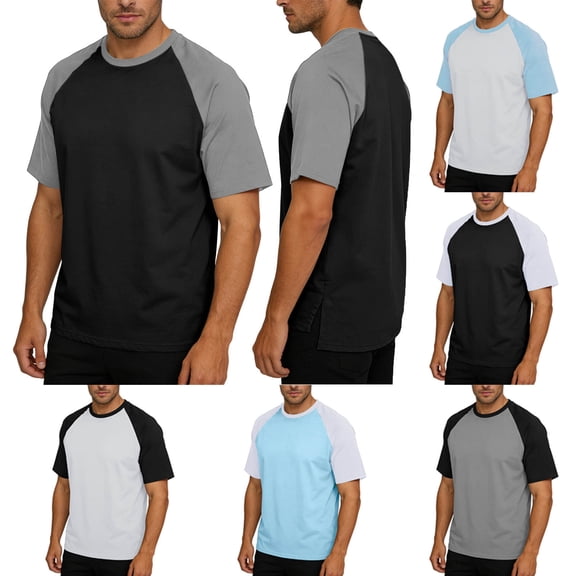 Mens Casual Regular Fit T Shirts Raglan Short Sleeve Crewneck Baseball Tees Color Block Workout Fashion Shirt Size 3XL White