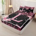 thumbnail image 2 of Manfei Sweet Gliter Print Zipper Full Size Comforter Sets with Fitted Sheet and 2 Pillowcases,Cartoon Initial L Zipper Bedding Set,Pink,Pink Reversible4pcs, 2 of 8