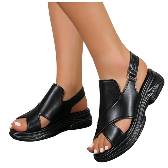 Rokment Orthopedic Gladiator Sandals for Women 2026 Comfortable Memory Foam Open Toe Slingback Walking Shoes with Back Straps Casual Summer Footwear Black Size 6.5