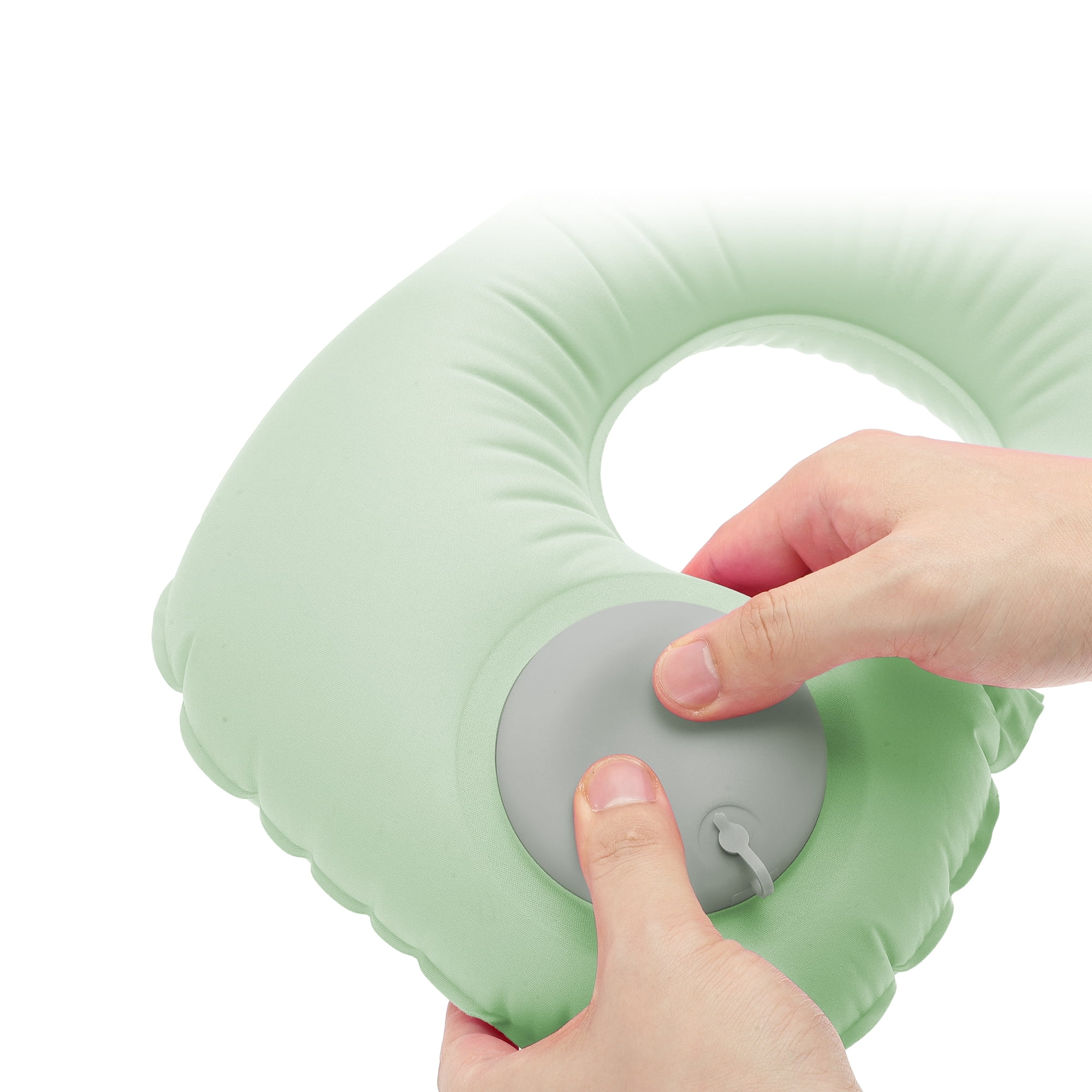 Unique Bargains Travel Pillow Press to Inflate Neck Pillow Light Green 15.75"x11.02"