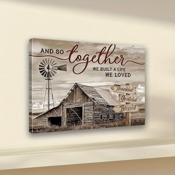 A Canvas Painting Featuring a Farmhouse Barn Wall Art, Rustic Old Painting Decor, Countryside Windmill Canvas Art, Fun And Creative Wall Decoration for Home, Suitable for Bedrooms, Kitchens,
