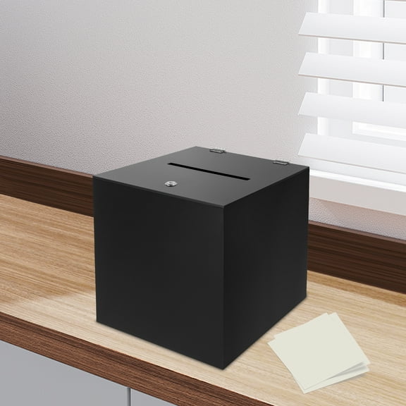 Wildnix Acrylic Donation Box with Lock and Two Keys, Black, Freestanding Tabletop Drop Box for Charities, Fundraising, and Corporate Use