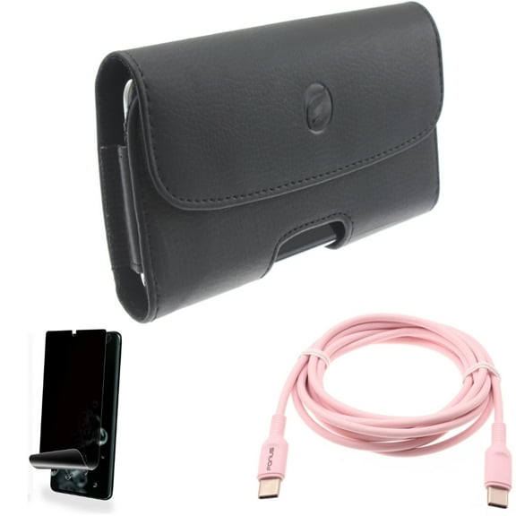 Case Belt Clip w Pink 6ft Long Cable w Privacy Screen Protector for Samsung Galaxy S20 Ultra - Leather Holster Cover, USB-C to Type-C PD Fast Charger Cord, TPU Film [NOT GLASS] fits Galaxy S20 Ultra