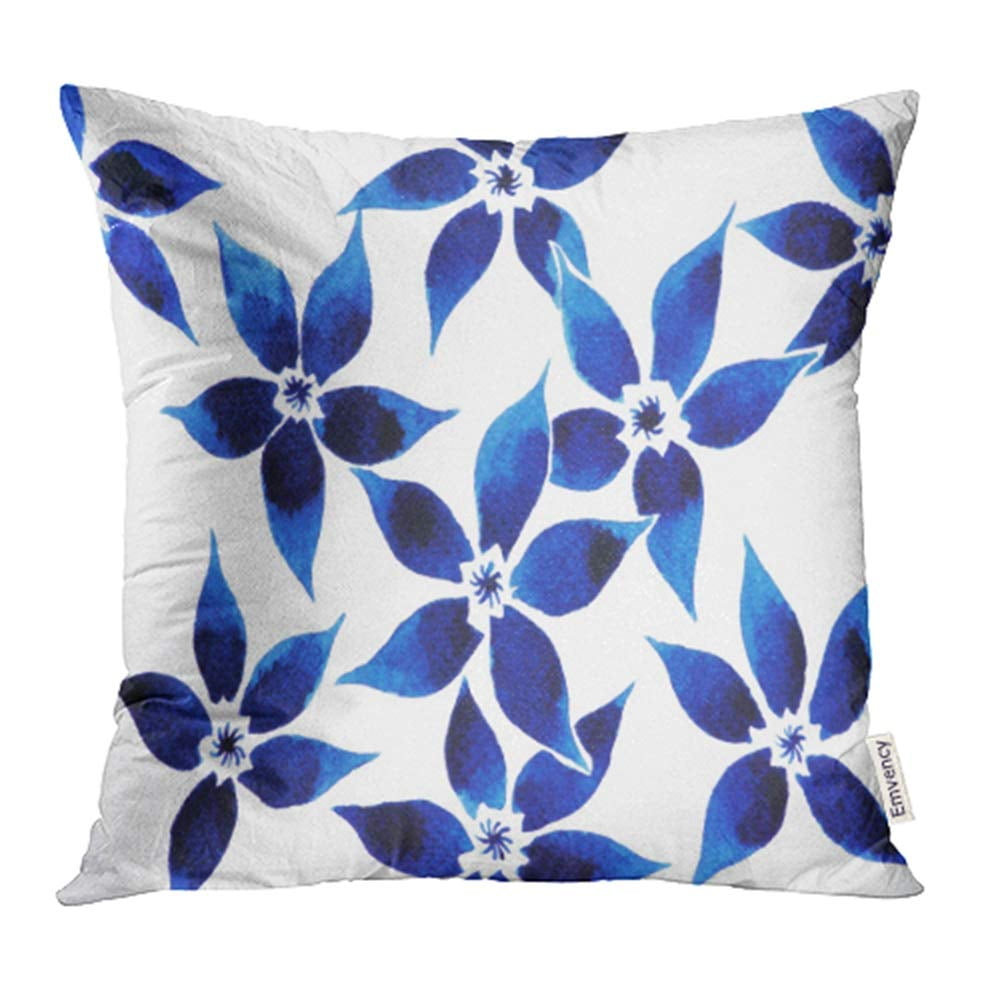 YWOTA Blue Abstract Flower Floral Minimal Pattern Watercolor Painting