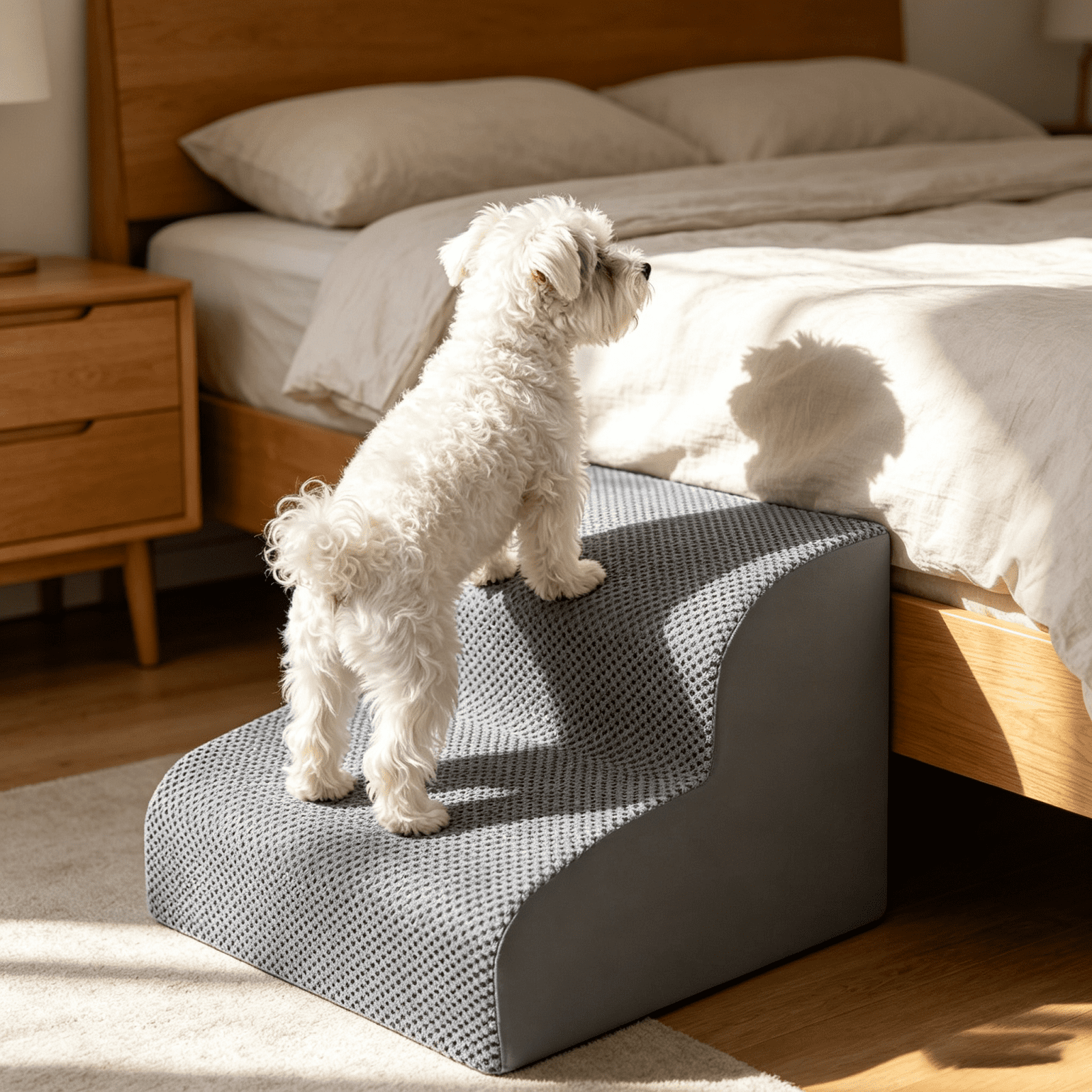 Dog Stairs for Small Dogs, 2-Steps Dog Ramp for Couch, Pet Stairs with Highly Supportive Foam and Non-Slip Bottom, Pet Steps for Cat & Doggie