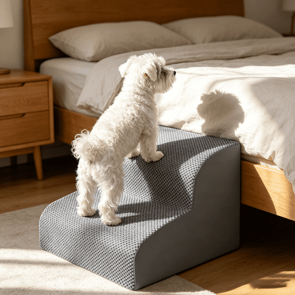 Dog Stairs for Small Dogs, 2-Steps Dog Ramp for Couch, Pet Stairs with Highly Supportive Foam and Non-Slip Bottom, Pet Steps for Cat & Doggie