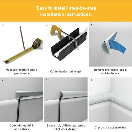 D-Line Black Half Round Cord Cover Pack, 0.78x0.39in, 4x 39in Lengths