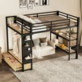 thumbnail image 2 of Euroco Full Size Loft Bed with Built-in Desk, Shelves and Wardrobe, Solid Bed with Bookcase and Pegboard for Kids Teens Bedroom, Black, 2 of 12