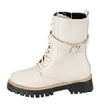thumbnail image 6 of Women's Leather Lace up Combat Boots Platform Comfortable Lug Sole Chunky Casual Fall Winter Warm Motorcycle Booties d-White Size 6.5, 6 of 6