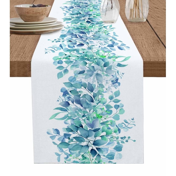 Hokiten Table Runners 120 Inches Long Dress Scarves, Teal Blue Eucalyptus Leaves Farmhouse Coffee/Dining/Kitchen Table Runner for Living Room, Spring Summer Botanical Floral 13x120 Inch