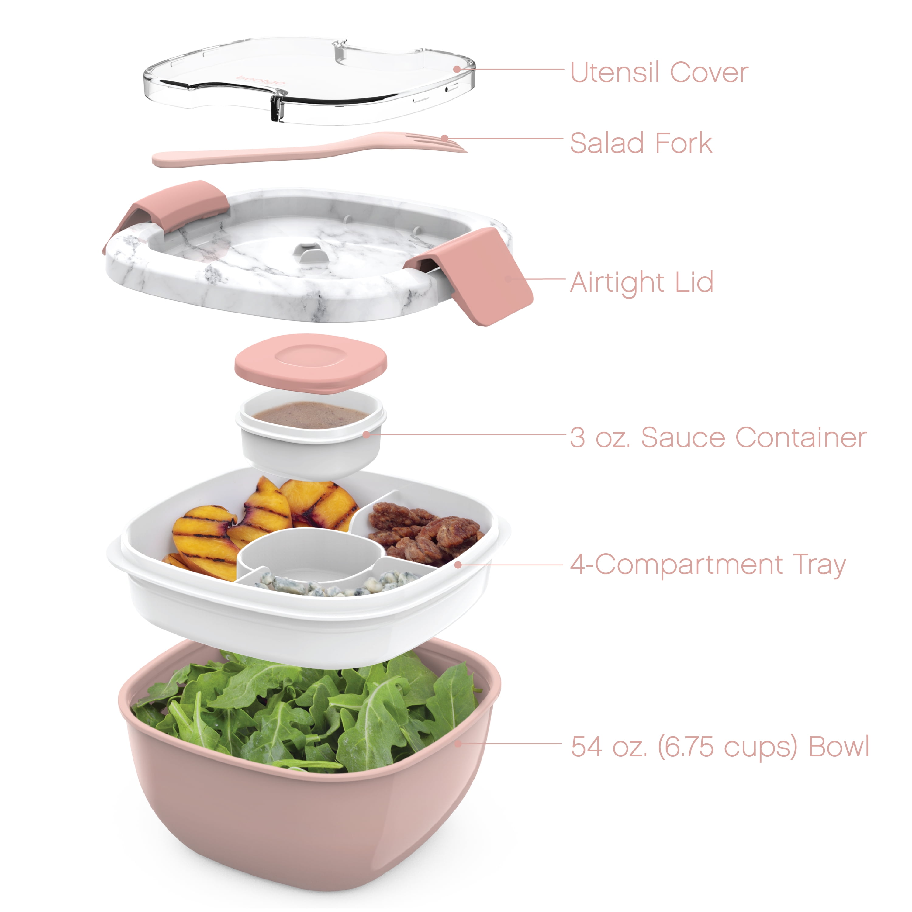 Bentgo Salad Stackable Lunch Container With Large 54oz Bowl, 4-compartment  Tray & Built-in Fork - Coastal Aqua : Target