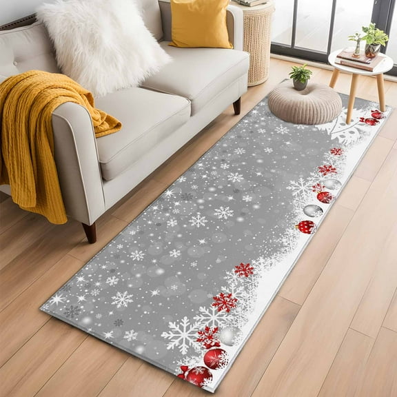 Grey Christmas Kitchen Runner Rug 2x6 Washable Runners for Hallway Non Slip Snowflake Winter Xmas Tree Large Area Rug Indoor Floor Carpet for Bathroom Laundry Entryway Bedroom Living Room
