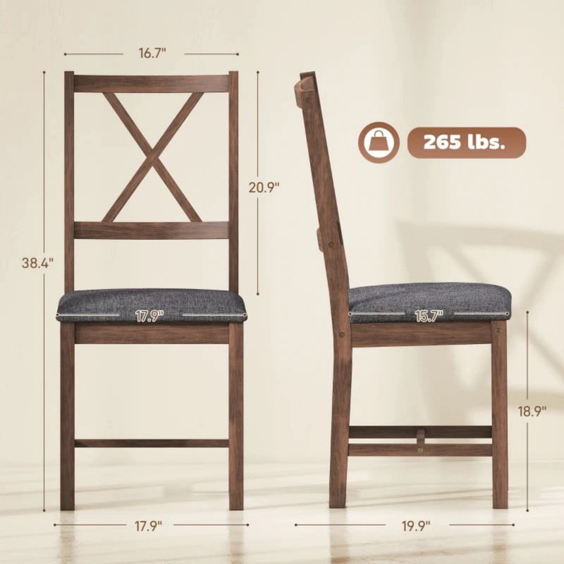 Vinform Upholstered Dining Chairs Set of 2, Wooden Modern Dining Chairs, Brown