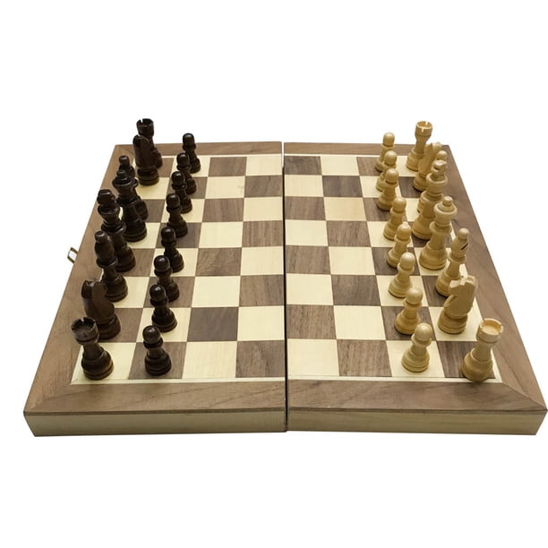 Juego de ajedrez internacional de viaje estándar plegable, juego de entrenamiento de tablero de almacenamiento de madera para niños adultos, juego de ajedrez Noticed FN0185-00B