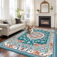 thumbnail image 3 of Green Bohemia Floral Washable Area Rug 6 x 9 ft Retro Boho Ethnic Farmhouse Flower Pattern , Soft Non Slip Rugs Stain Repellent Indoor Felt Carpet for Living Dining Room Bedroom Home Office, 3 of 9