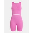 thumbnail image 5 of No Boundaries Seamless Cropped Henley Tank and Bike Shorts Set, 2-Piece, Women's, 5 of 5