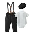 thumbnail image 2 of CARETOO Baby Boy Clothes Suits Gentleman Dress Romper Beret Hat Suspender Pants Bow Tie Outfit 0-18M, 2 of 11