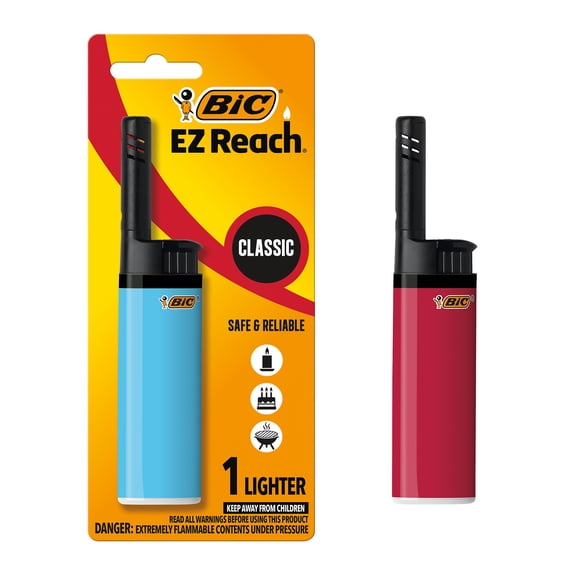 BIC EZ Reach Candle Lighter, The Ultimate Lighter with Extended Wand for Grills and Firepits (1.45-inch), 12 Count Pack Bic Long Lighter (Assortment of Colors May Vary)