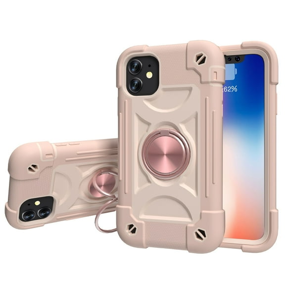 JTCASES for iPhone 11 Case, Heavy Duty Protection Hybird PC Silicone 360° Rotating Ring Bracet Magnetic Car Mount Fully Coverage Slim Non-Slip for iPhone 11, Rosegold