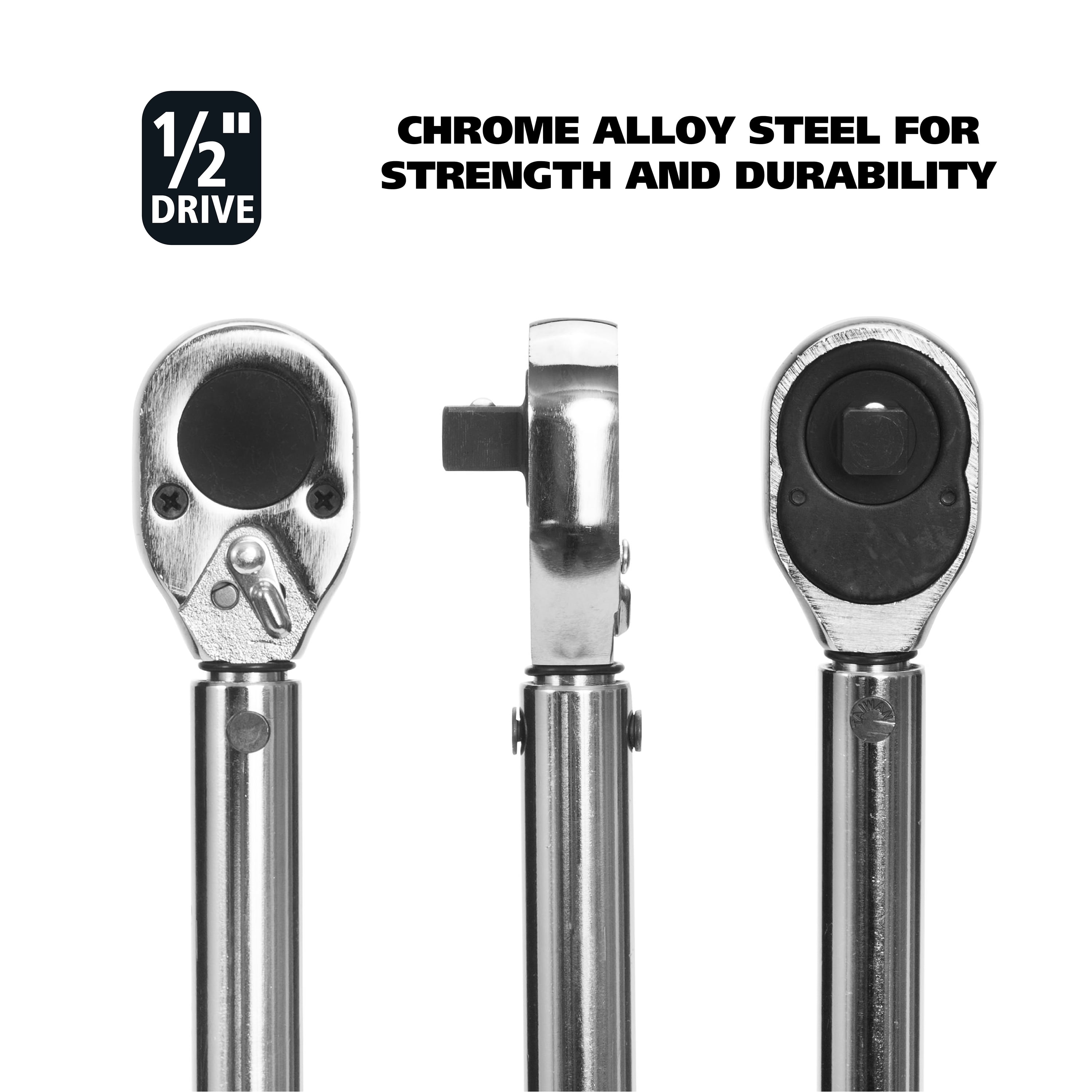 GreatNeck Click Style Torque Wrench, Chrome Plated Alloy Steel, 1/2" Drive, 30 to 150 ft/lb Range