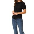 thumbnail image 5 of INSPIRE CHIC Women's Floral Puff Sleeves Pleated Collar Button Down Shirt XL Black, 5 of 8