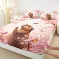 thumbnail image 4 of Erosebridal Kawaii Capybara Bed Sheets For Kids,Cartoon Rodent Animals Pink Sakura King Sheets For Girls 4 Pieces, 4 of 6