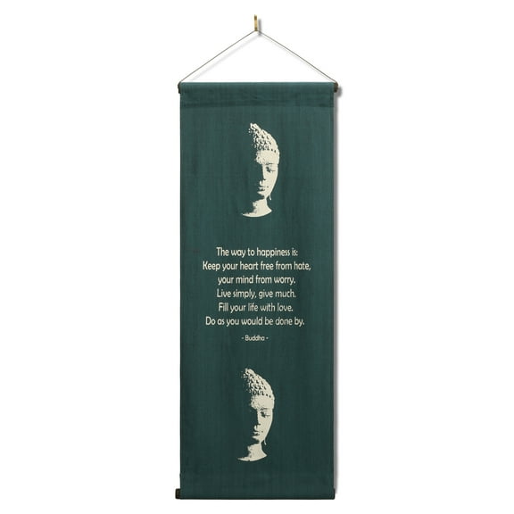 G6 Collection Inspirational Wall Hanging Scroll "Buddha - The Way To Happiness" Banner, Inspiring Quote, Affirmation Motivational Uplifting, Thought Saying Tapestry Color: Blue