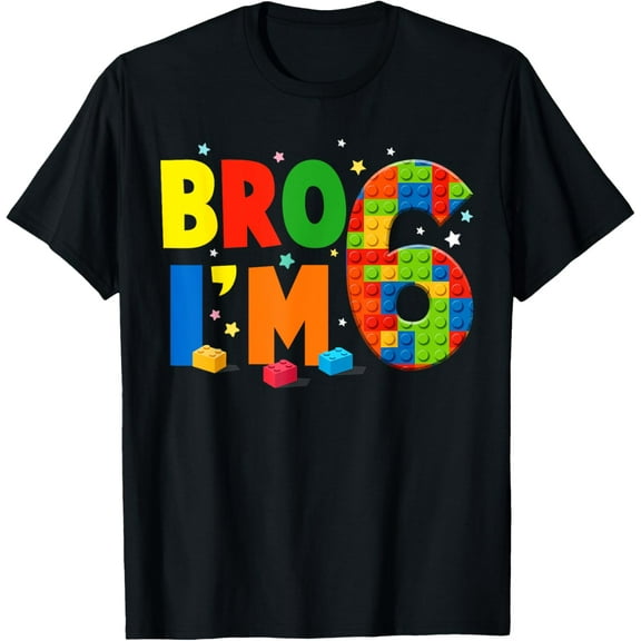 Birthday Boy Shirt Bro I’m 6 Year Old Building Blocks Brick T-Shirt