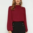 thumbnail image 2 of Blusa con cuello levantado, Color puro, linterna, manga larga, gasa transpirable, blusa de mujer para el hogar, oficina, compras, viajes, 2 of 6