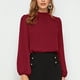 thumbnail image 2 of Blusa con cuello levantado, Color puro, linterna, manga larga, gasa transpirable, blusa de mujer para el hogar, oficina, compras, viajes, 2 of 6