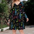 thumbnail image 2 of Colorful Music Symbols Long Sleeve Dresses For Women Vintage Elegant Party Dress Oversized V-neck Dress S-8XL, 2 of 7