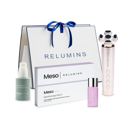 Relumins Ultimate Skin Tightening Set – Complete Skincare Bundle with Meso Firm Radiantwave Device and Absorption Gel – Massage Tool with Hyaluronic Acid for Skin Hydration - Holiday Gift Set for Her