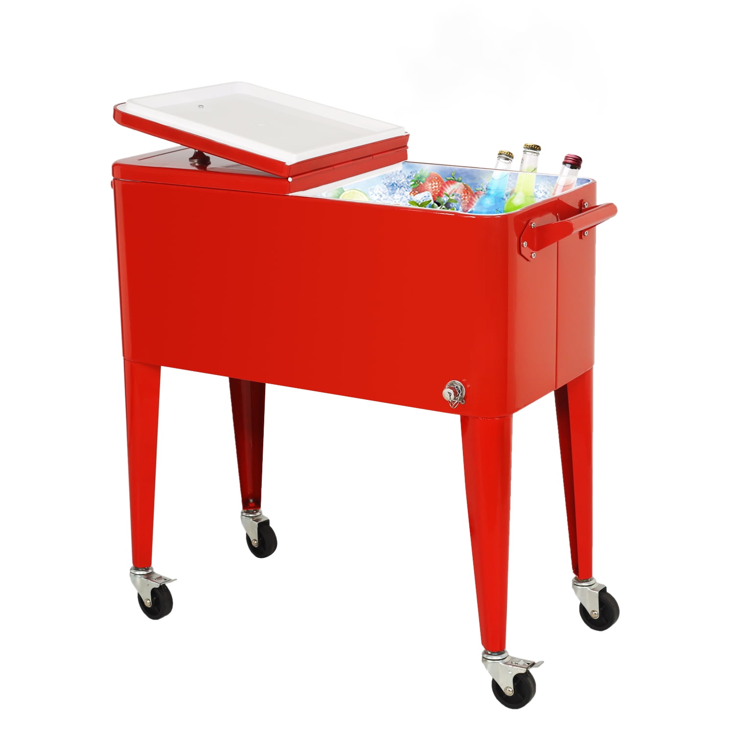ELECWISH 80QT Outdoor Party Patio Rolling Cooler Cart Ice Beer Beverage Cool Home Red