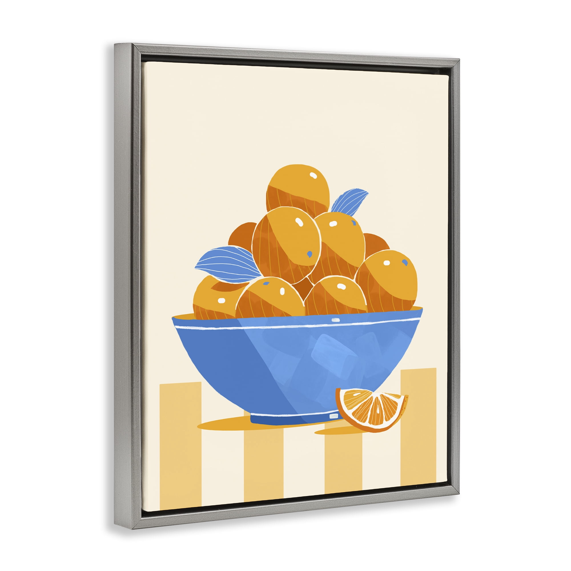 Stupell Industries Orange Citrus Bowl Striped Gray Framed Floater Canvas Wall Art, design by Lucca Sheppard