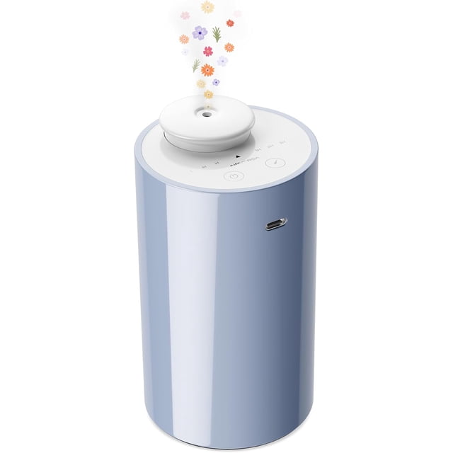 Waterless Diffuser for Essential Oil, Battery Operated Nebulizer, 0.7 Fl.Oz./ 20mL Mini Scent Air Machine, 3 Countdown Timers & 3 Mist Levels for Home, Room, Car, Office - AN6 Light Steel Blue