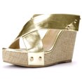 thumbnail image 1 of Sandalias De Cuña De Plataforma Abierta De Lino De Dedo Abierto Para Mujer Dorado-1 36, 1 of 7