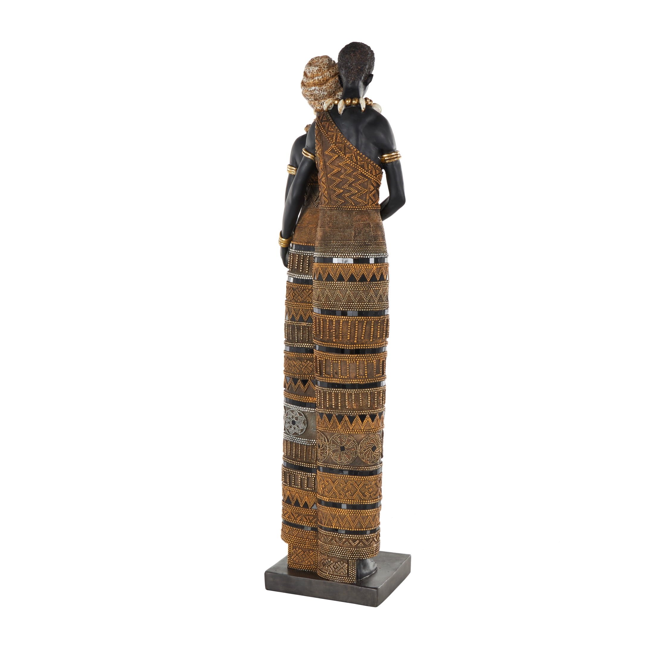 9" x 31" Black Resin Tall African Family Sculpture with Gold Jewels, by DecMode