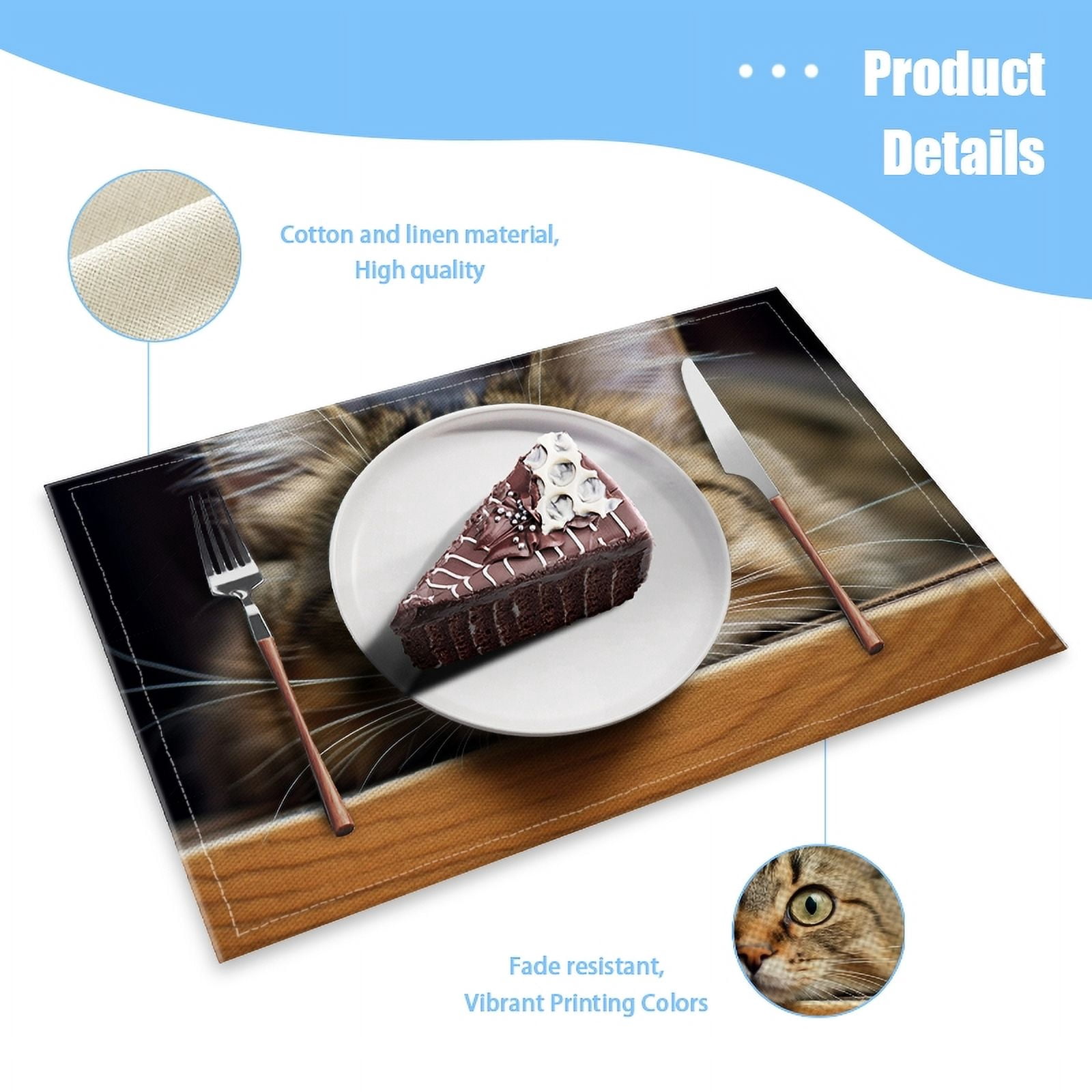 BaHomeck placemats Set of 4 rectangle Linen Cotton Placemats for Dining Table Washable Heat Resistant,18*12inch,Adorable Cat'S Face Peering Over The Edge Of Wooden Table